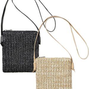 2 Pcs Straw Beach Bag for Women Summer Woven Straw Purse Cute Shoulder Crossbody